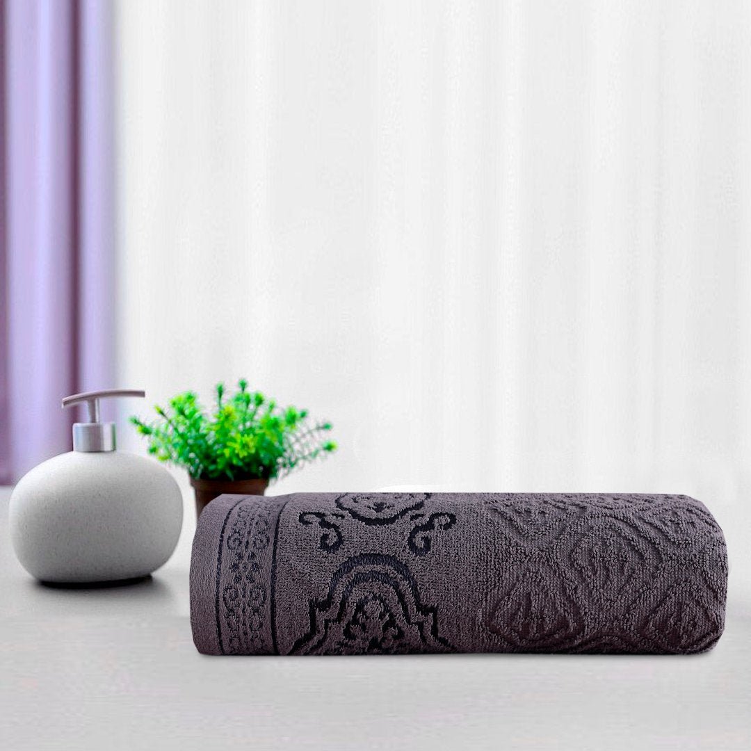 Charcoal Damask - Jacquard Hand Towel - Lotus