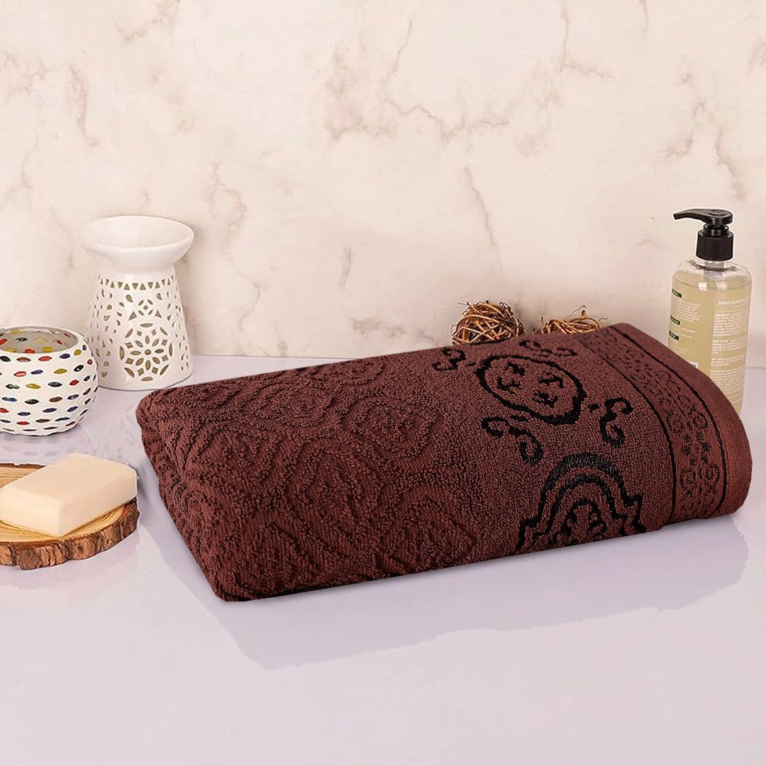 Chocolate Damask - Jacquard Bath Towel - Lotus