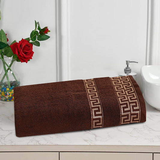 Chocolate Greek Key - Jacquard Bath Towel - Lotus