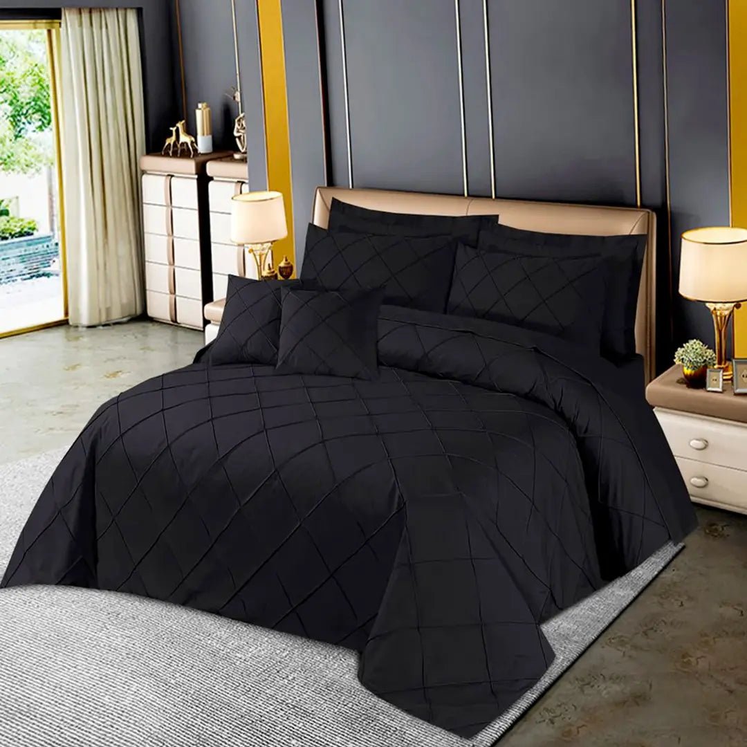 Diagonal Pleated Duvet Cover Set 8 Pcs Black - 40149 RFS - Lotus