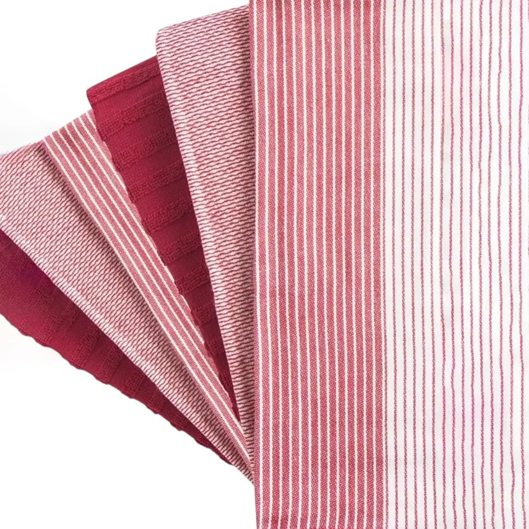 Export Quality Flat & Terry Kitchen Towel Red Stripe - Lotus