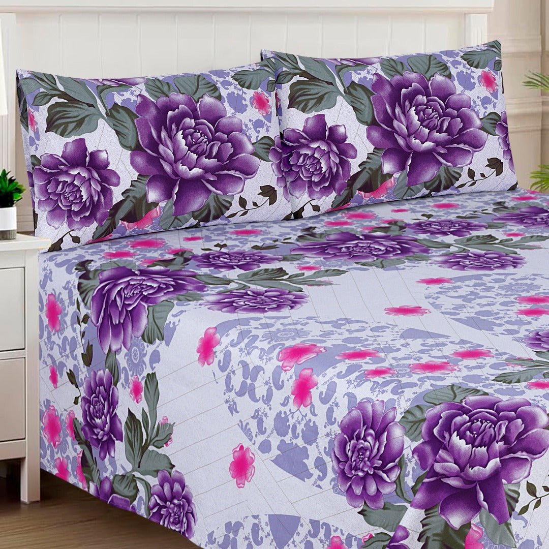 2 Pcs Single Size Easy Care Bedsheet - Floral Purple