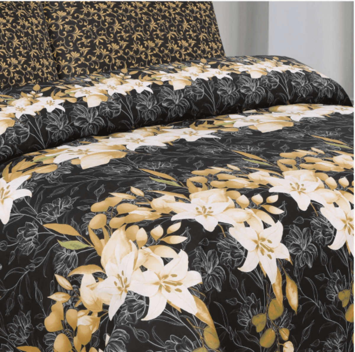 Golden Leafy Floral - Bed Sheet Set - Lotus