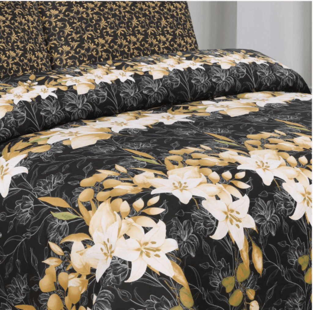 Golden Leafy Floral - Bed Sheet Set - Lotus