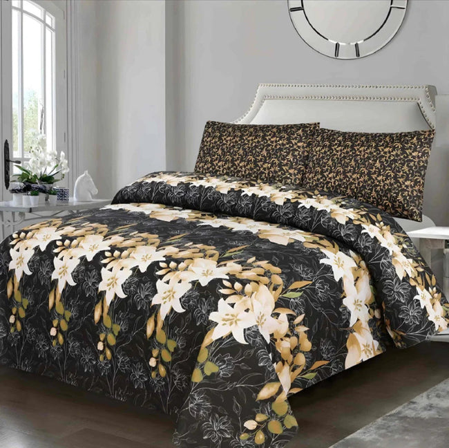 Golden Leafy Floral - Bed Sheet Set - Lotus Hover Image