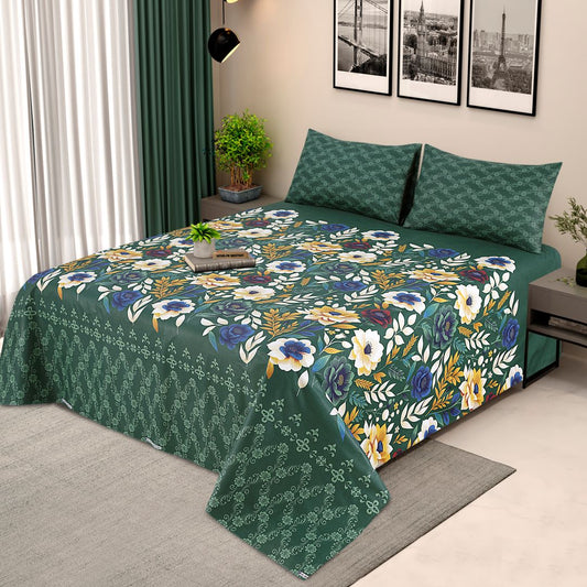 Green Floral - Bed Sheet Set - Lotus