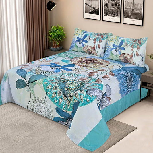 Green Gray Flower - Panel Bed Sheet Set Single - RFS - Lotus