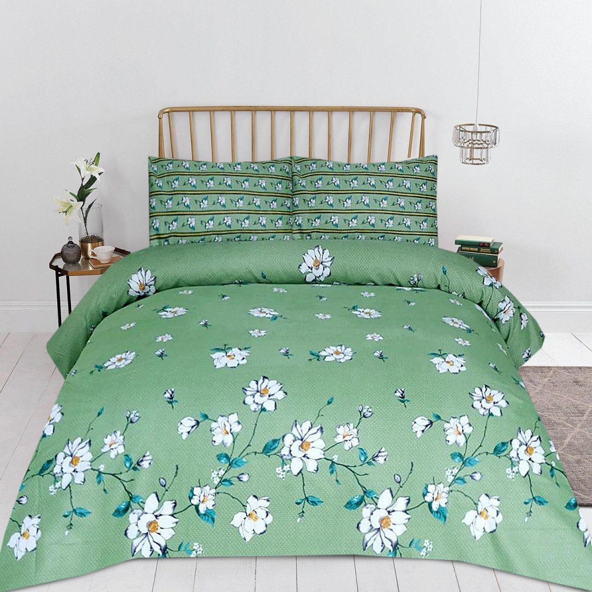 Green Petals - Bed Sheet Set Single - Lotus