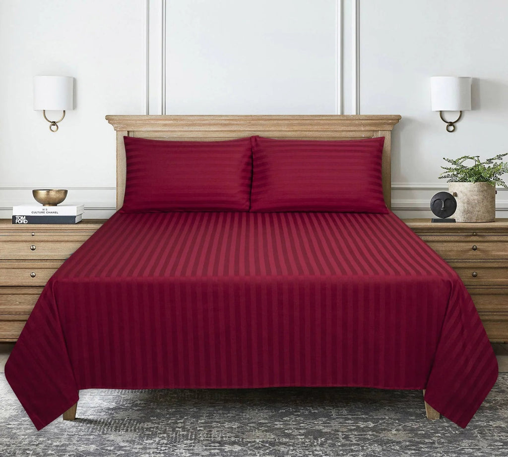 Cotton Sateen Bed Sheet Set - Chili Pepper Stripes King