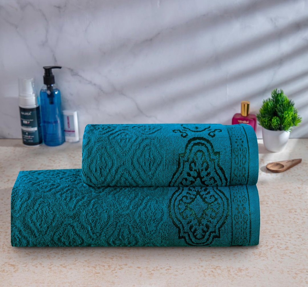 Lake Green Damask - 2 - Pcs Jacquard Towel Set - Lotus