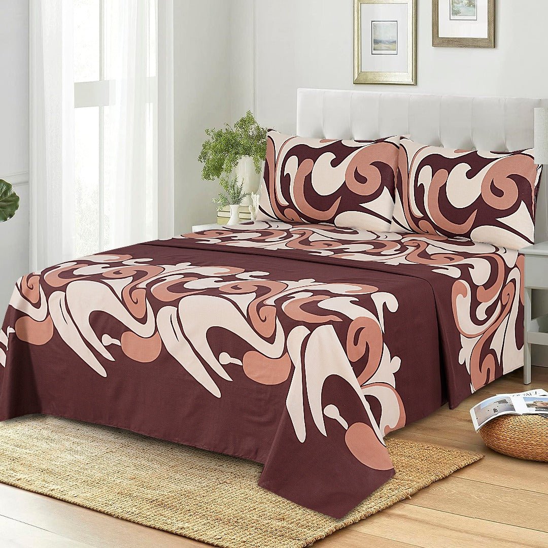 Leafy Brown Bed Sheet Set King - Lotus