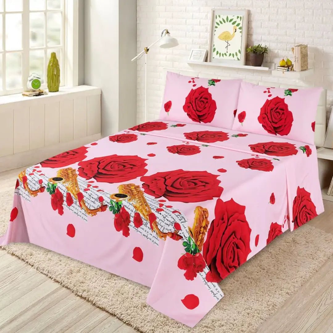 Micro Fiber Bed Sheet 3D Red Rose King - 30302 RFS - Lotus