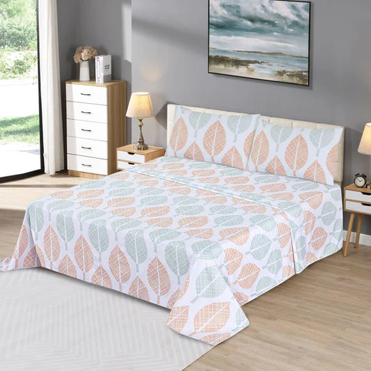 3 Pcs King Size Ultra Soft Bedsheet -  Leaf Print