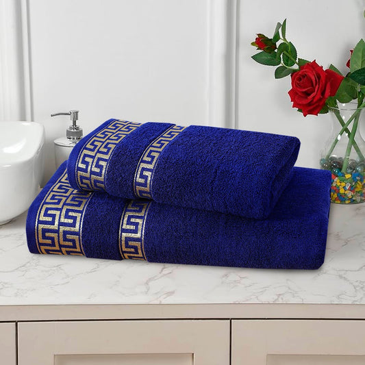 Midnight Blue Greek Key - 2 - Pcs Jacquard Towel Set - Lotus