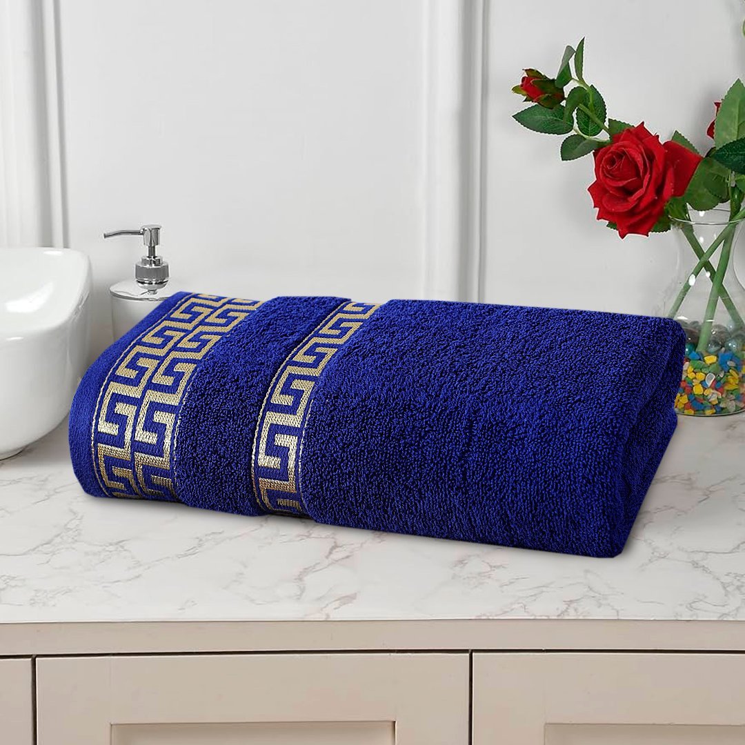 Midnight Blue Greek Key - Jacquard Bath Towel - Lotus