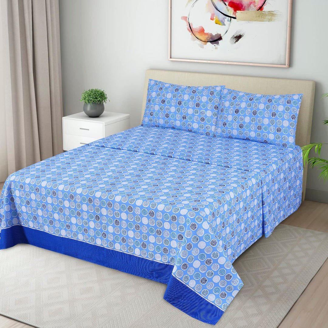 2 Pcs Single Size Easy Care Bedsheet - Multi Circle Blue