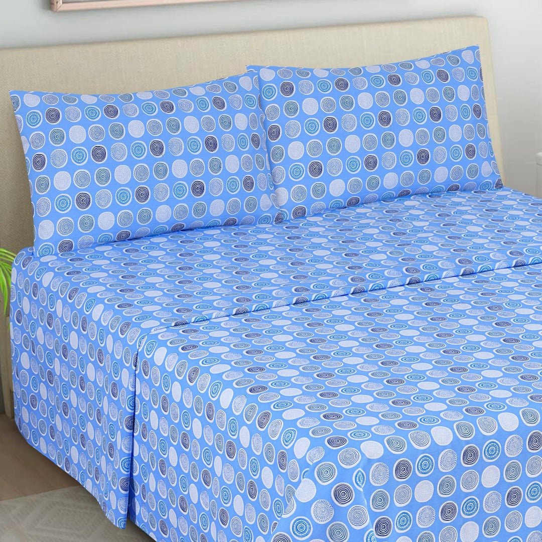 2 Pcs Single Size Easy Care Bedsheet - Multi Circle Blue