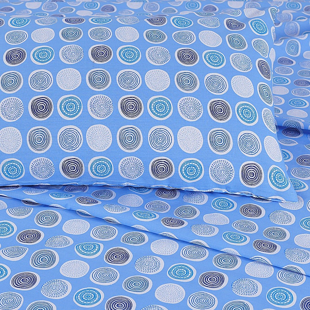 2 Pcs Single Size Easy Care Bedsheet - Multi Circle Blue