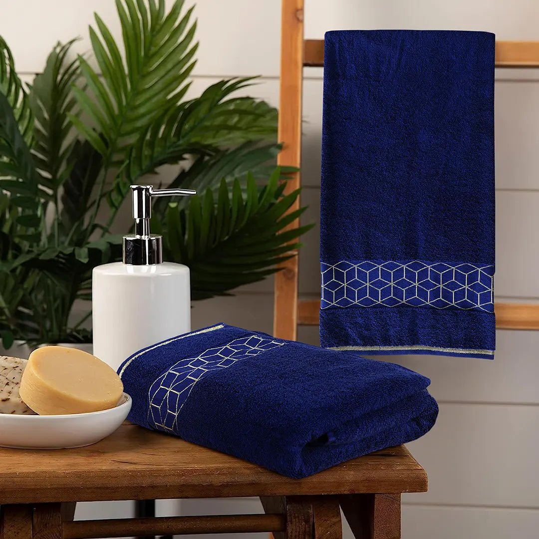 Navy Diamond - 3 - Pcs Jacquard Towel Set - Lotus
