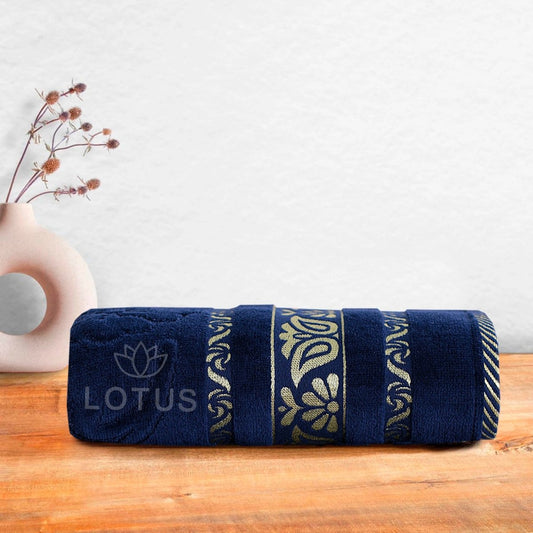 Navy Imperial Leaf - Jacquard Bath Towel - Lotus