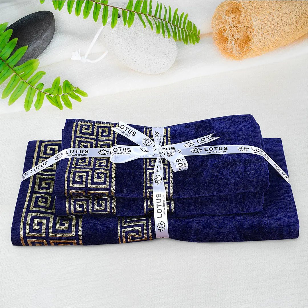 Navy Versatile - 2 - Pcs Jacquard Towel Set - Lotus