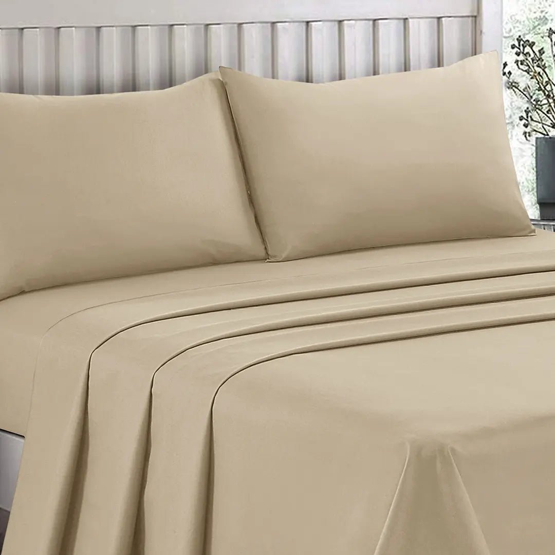 Plain Dyed Bed Sheet Set Beige King - 30286 RFS - Lotus