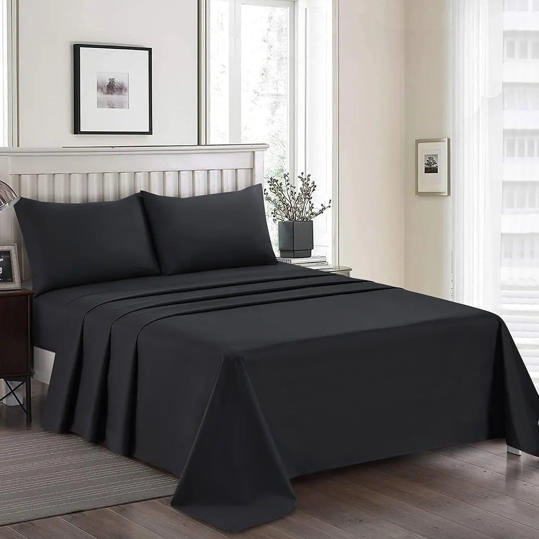 Plain Dyed Bed Sheet Set Black Single - 30296 RFS - Lotus