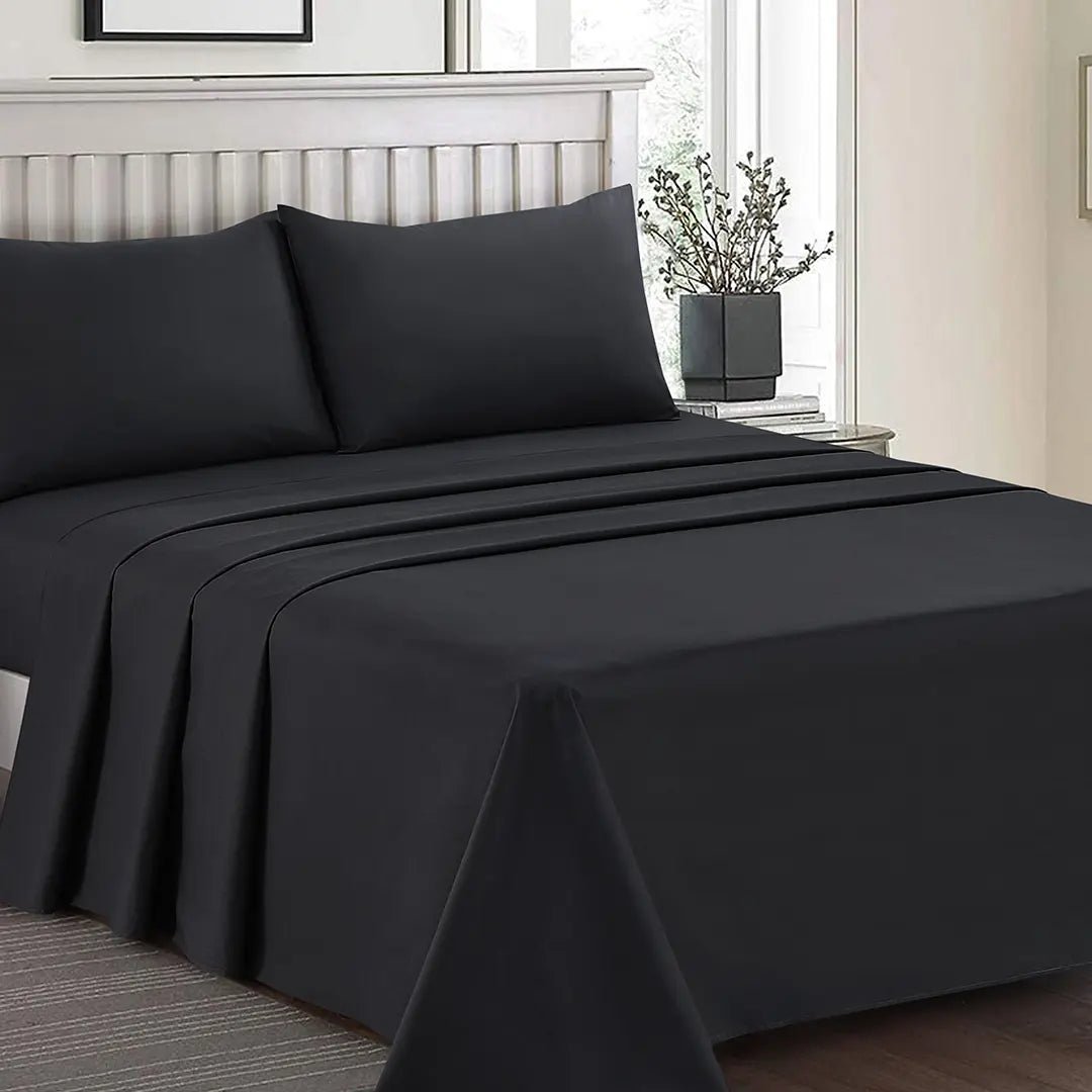 Plain Dyed Bed Sheet Set Black Single - 30296 RFS - Lotus