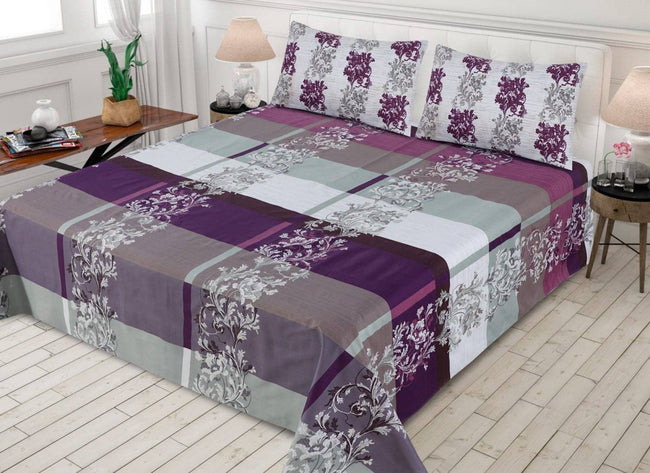 Plum Floral Checkered - Bed Sheet Set Single Main Image