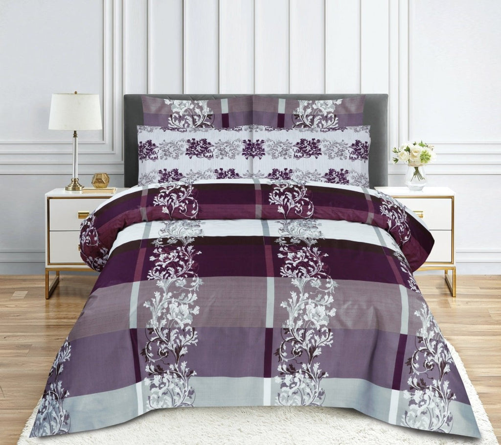 Plum Floral Checkered - Bed Sheet Set Single - Lotus