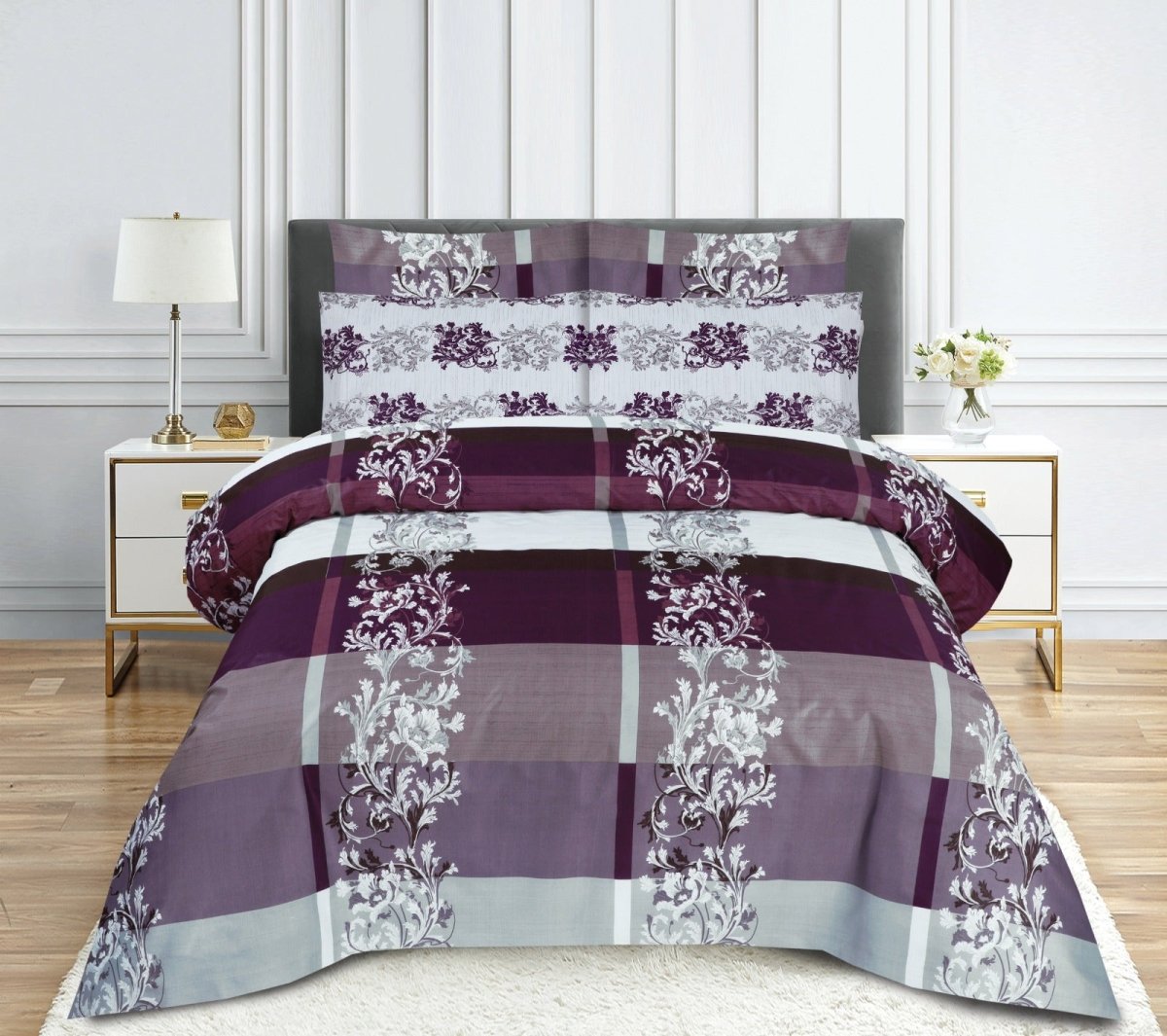 Plum Floral Checkered - Bed Sheet Set Single - Lotus