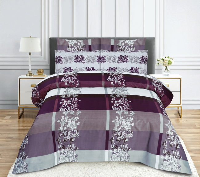 Plum Floral Checkered - Bed Sheet Set Single - Lotus Hover Image