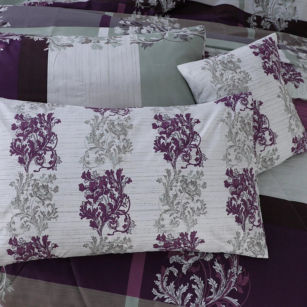 Plum Floral Checkered - Bed Sheet Set Single - Lotus