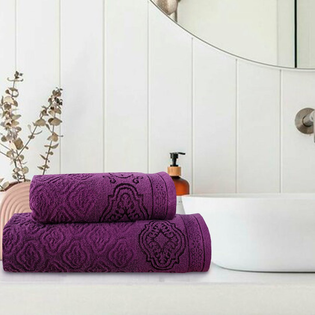 Purple Damask - 2 - Pcs Jacquard Towel Set - Lotus