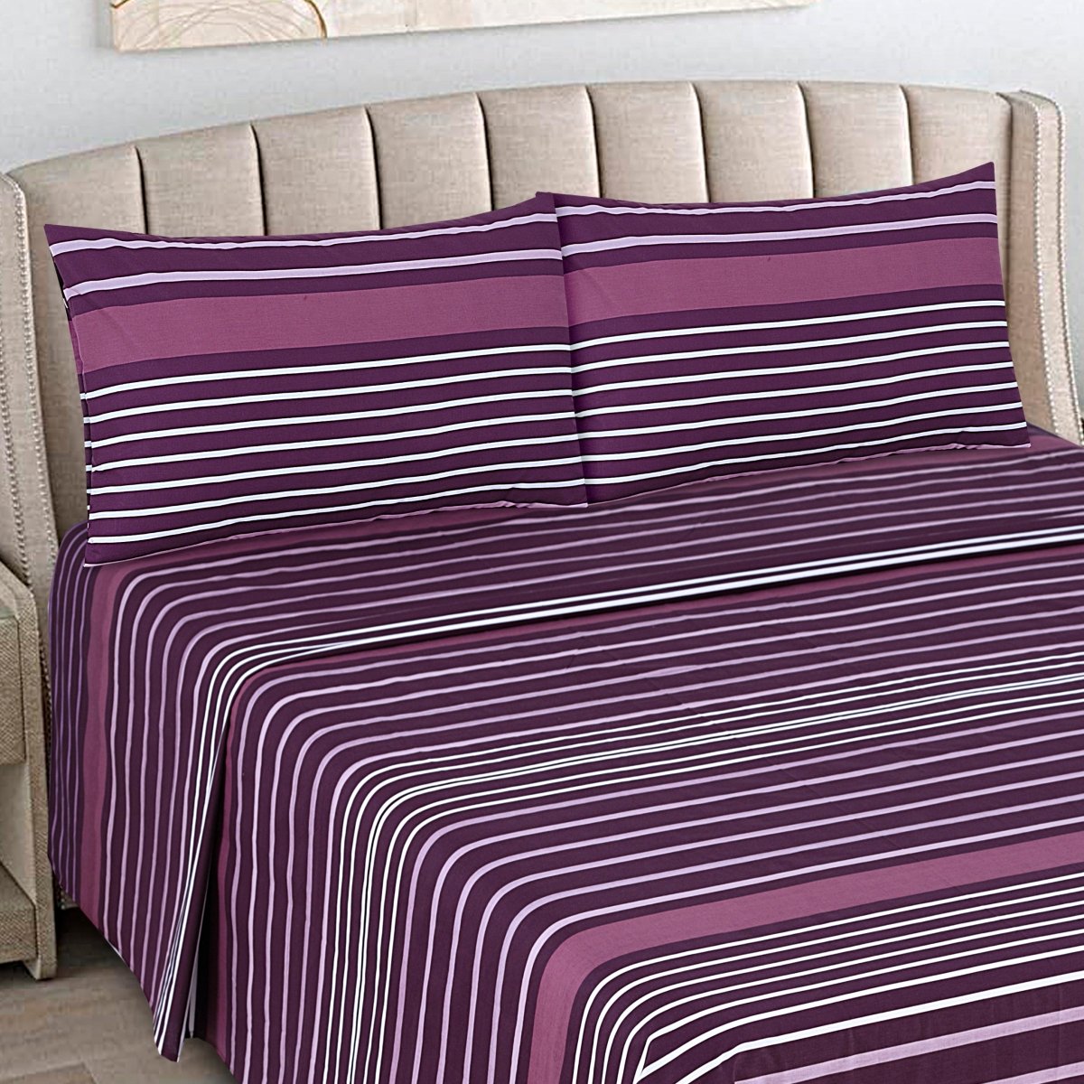 Purple Stripe Bed Sheet Set Queen - Lotus