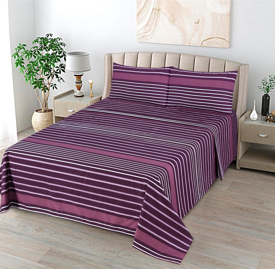 Purple Stripe Bed Sheet Set Queen - Lotus