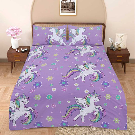 Purple Unicorn Dream - Cartoon Bed sheet ( Glow in Dark) King - Lotus