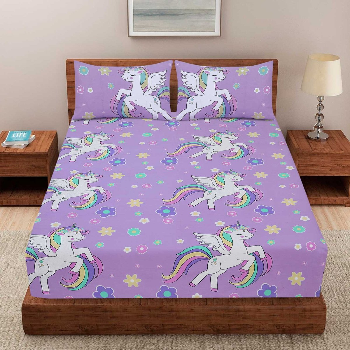 Purple Unicorn Dream - Cartoon Fitted sheet ( Glow in Dark) King - Lotus