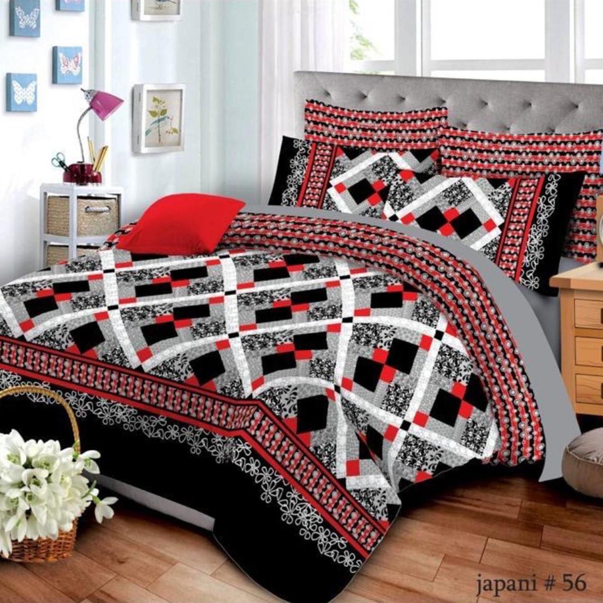Red & Black Geometric - Bed Sheet Set Single - Lotus