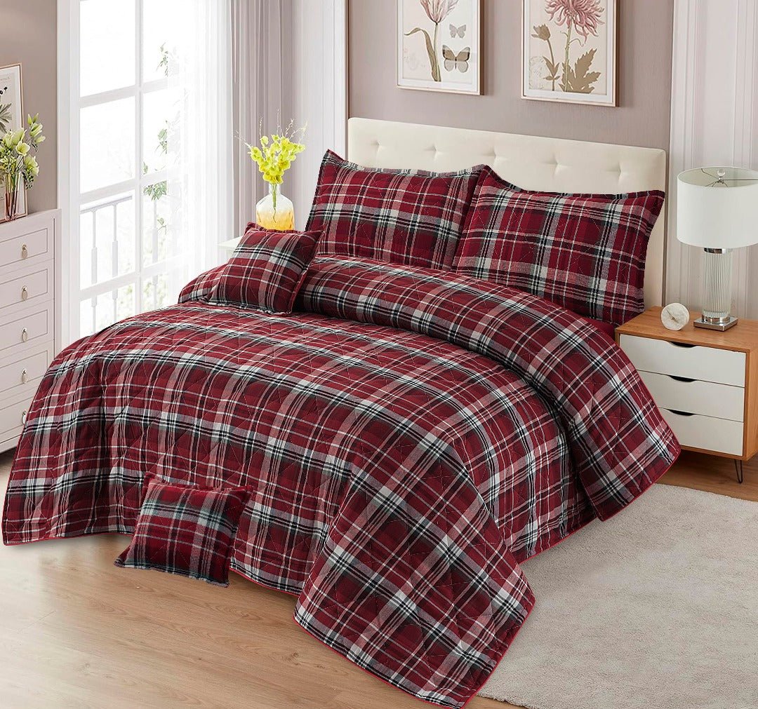 Red Plaid Yarn Dyed Bedsheet Set Queen - Lotus