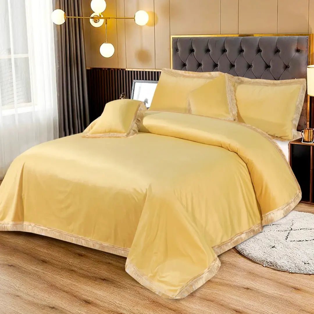 Royal Velvet Bed Sheet Set - Gold, King Size, 5 Pc, Limited Stock - Lotus