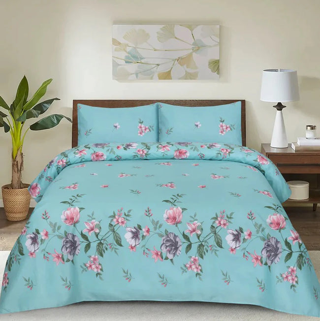 Aqua Bloom - Bed Sheet Set Hover Image