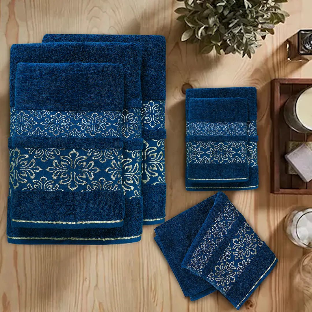 Teal Flower - 2 - Pcs Jacquard Towel Set - Lotus