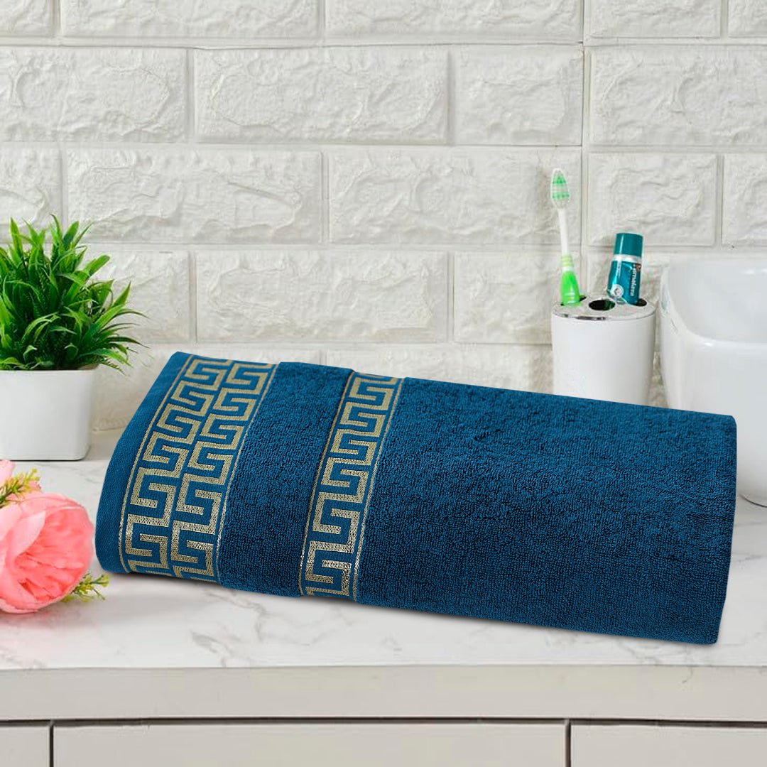 Teal Greek Key - Jacquard Bath Towel - Lotus