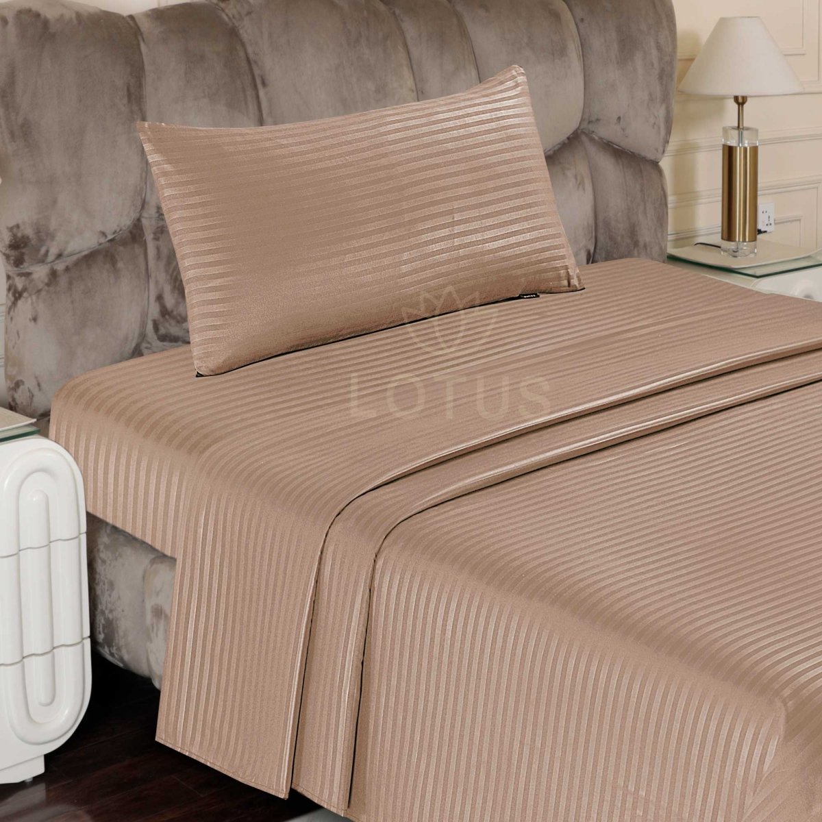 Ultra Soft Bed Sheet Set – Beige Stripe, Single Size, 2 Pc - Lotus