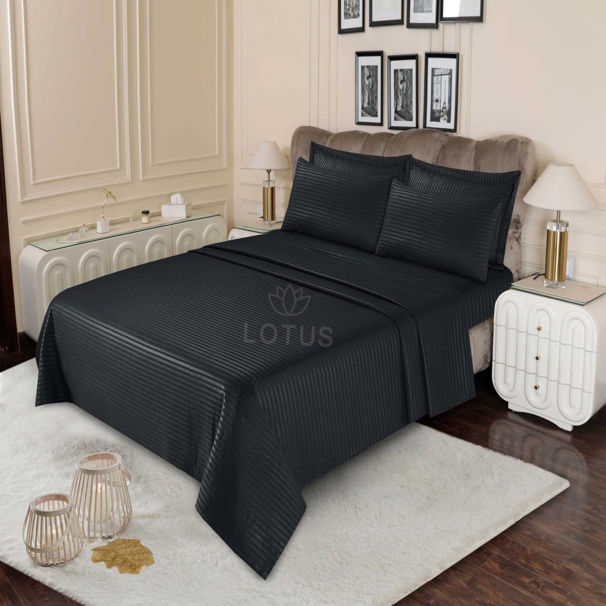 Ultra Soft Bed Sheet Set – Black Stripe, King Size, 3 Pc - Lotus
