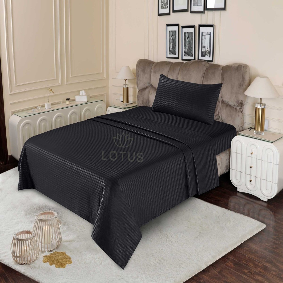 Ultra Soft Bed Sheet Set – Black Stripe, Single Size, 2 Pc - Lotus