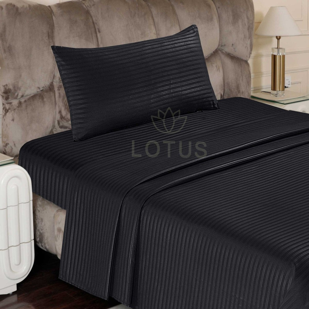 Ultra Soft Bed Sheet Set – Black Stripe, Single Size, 2 Pc - Lotus