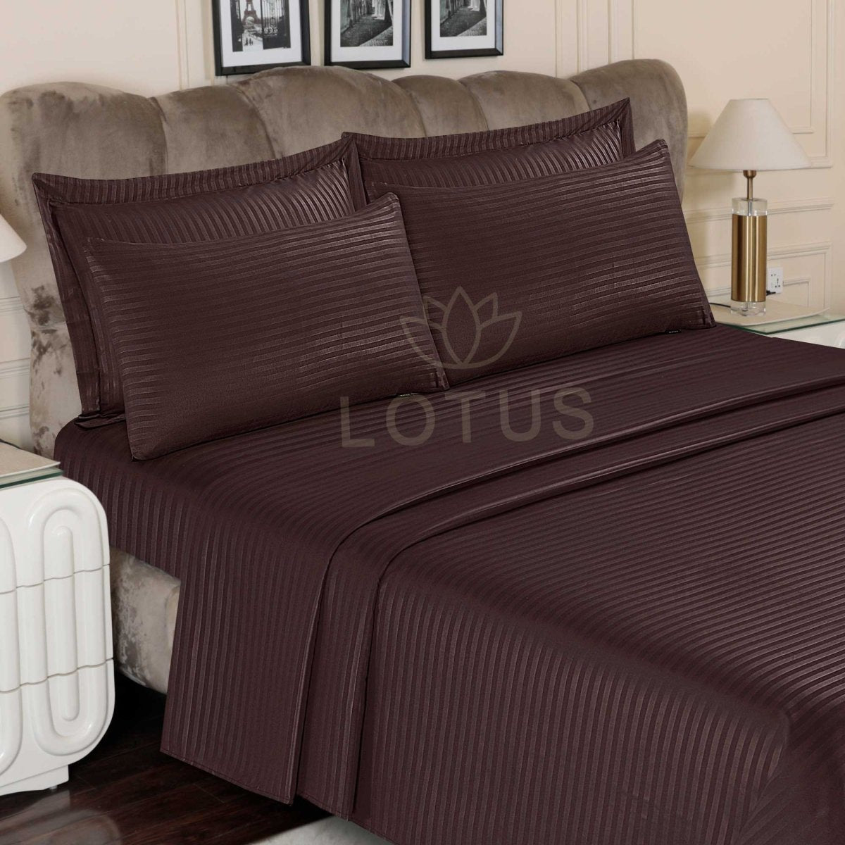 Ultra Soft Bed Sheet Set – Chocolate Stripe, King Size, 3 Pc - Lotus