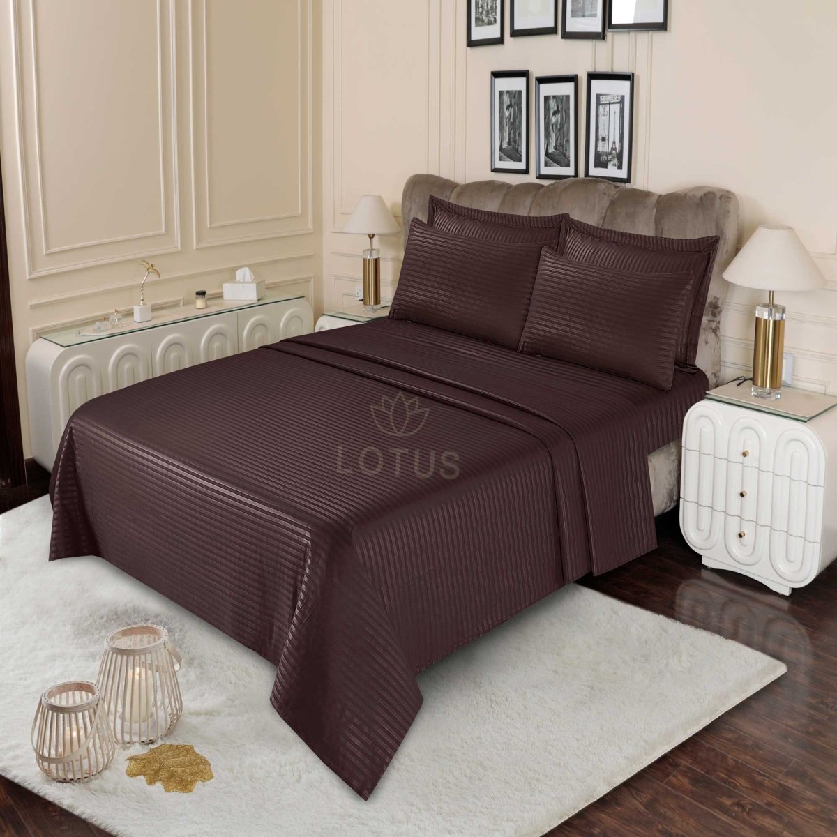 Ultra Soft Bed Sheet Set – Chocolate Stripe, King Size, 3 Pc - Lotus